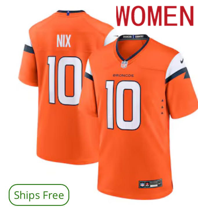 Women Denver Broncos #10 Nix Nike Orange 2024 NFL Draft First Round Pick Player Game Jersey->customized mlb jersey->Custom Jersey